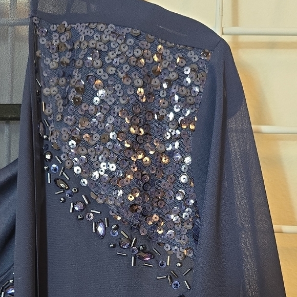 SLNY Navy Long 2 Piece Tank Dress And Long Sleeve Jacket with Sequin Detail 18 - Picture 4 of 10